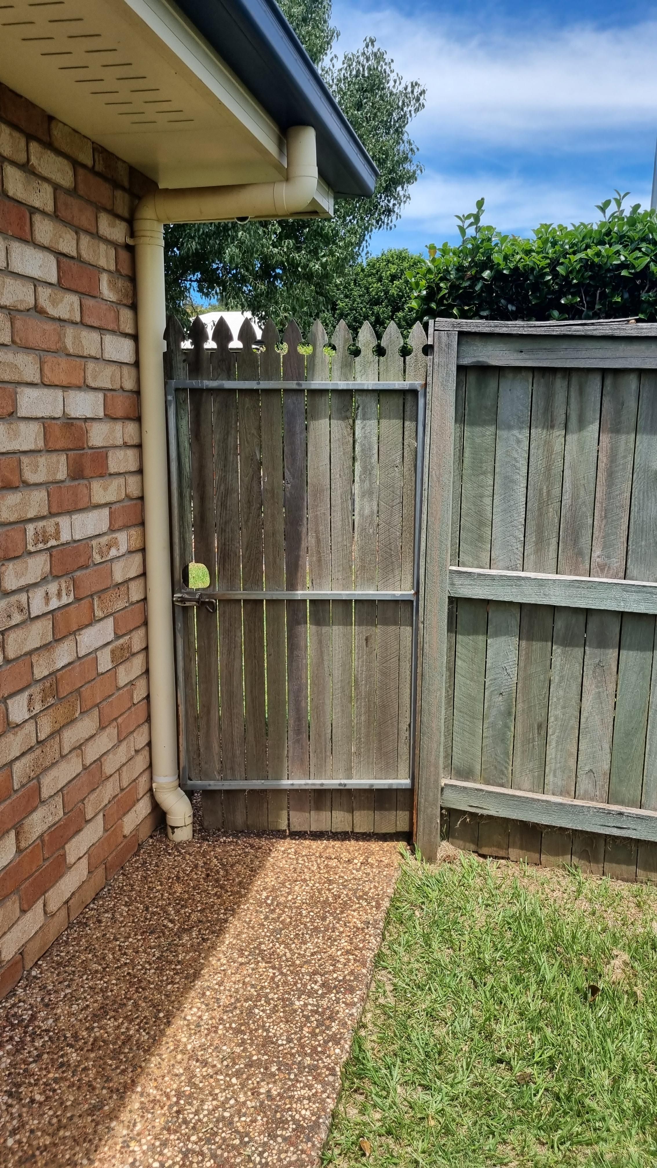 before Wood-look Timber Swing Gate – Personal Access Gate, Rangeville