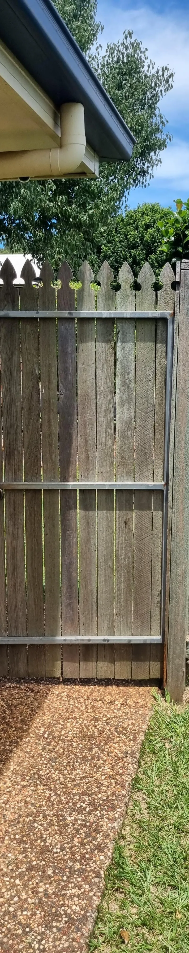 before Wood-look Timber Swing Gate – Personal Access Gate, Rangeville