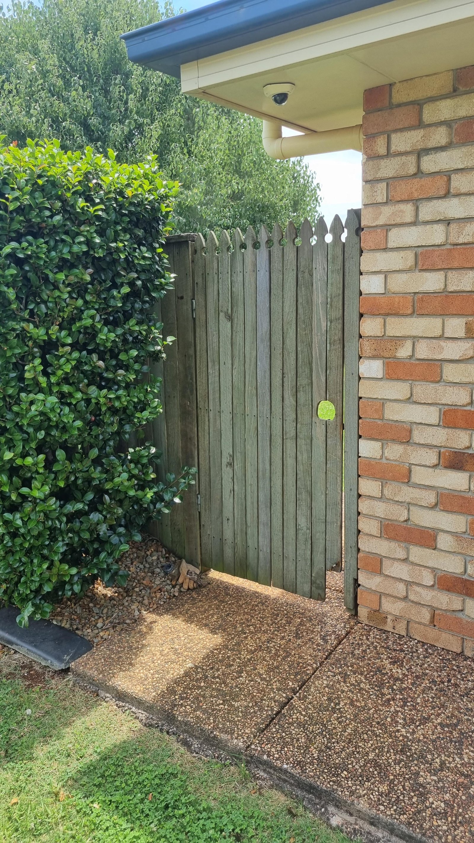 before Wood-look Timber Swing Gate – Personal Access Gate, Rangeville