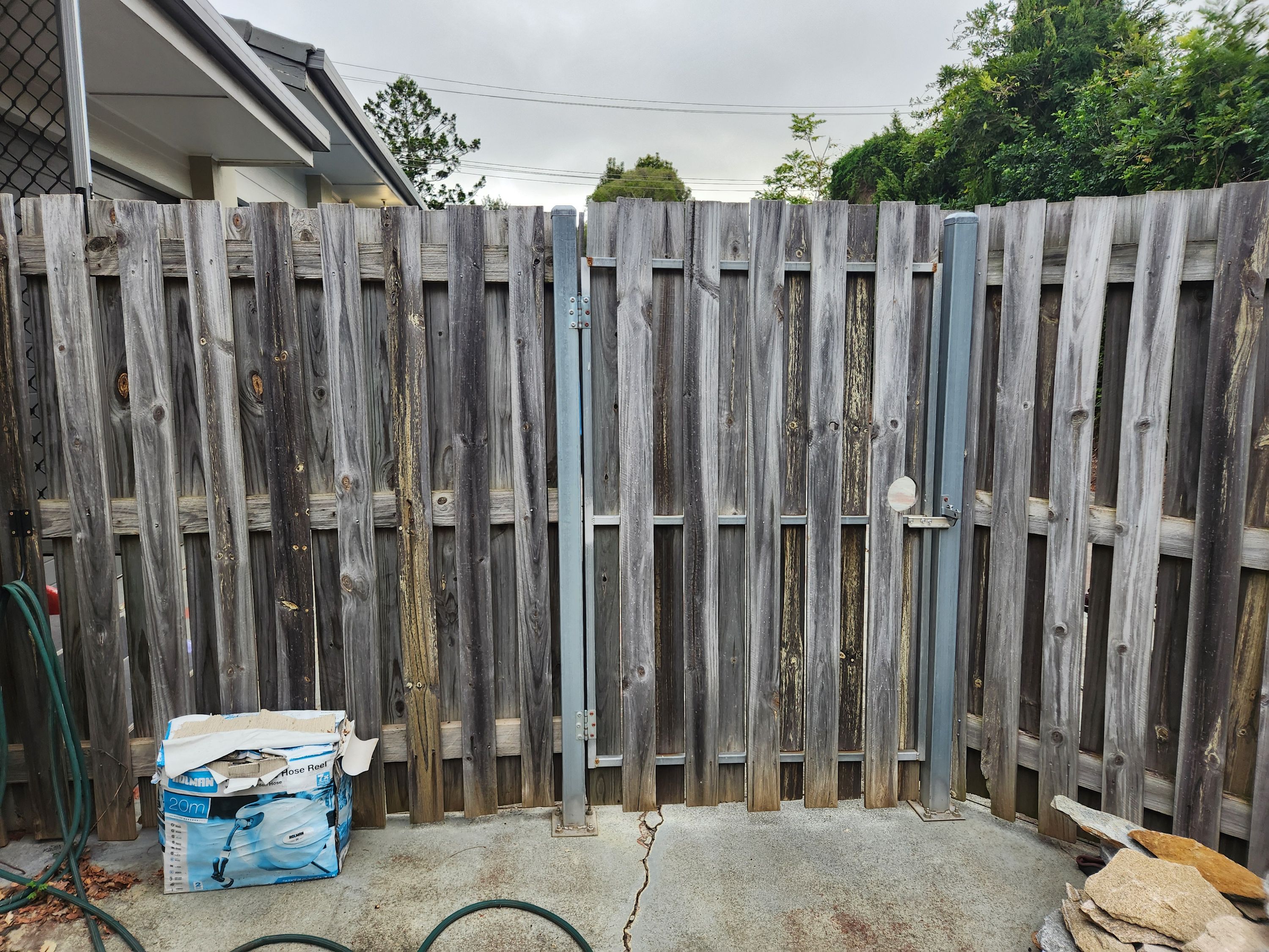 before Wood-look Timber Sliding Gate – Manual Gate, Newtown