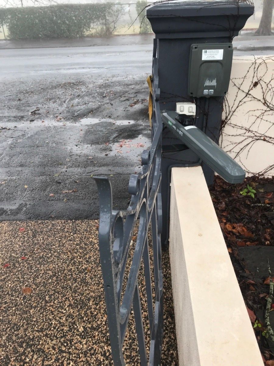 before Black Powder-coated Aluminium Swing Gate – Re-install gate and motor, East Toowoomba