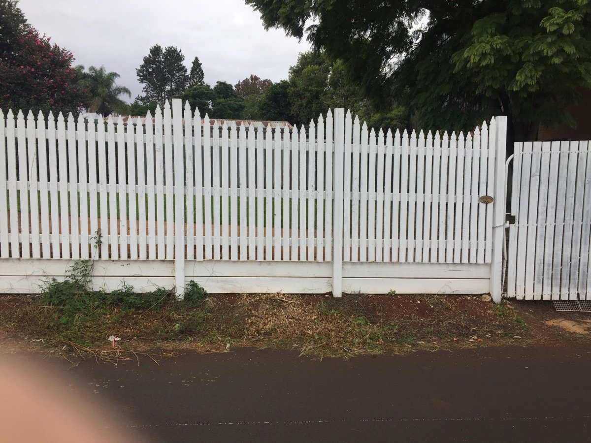 before White Powder-coated Aluminium + Timber Palings Sliding Gate – Slide Gate + Motor, North Toowoomba