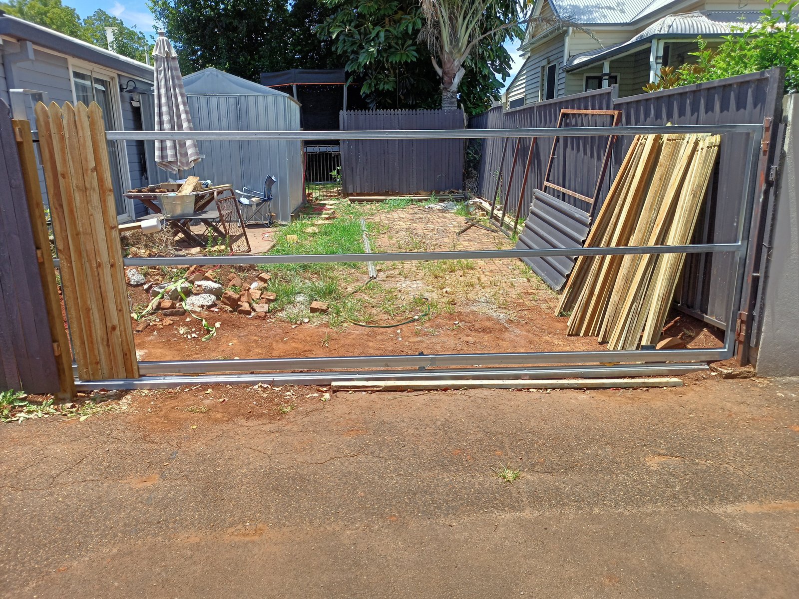 in progress Galvanised Pipe-Galvanised Sliding Gate – Steel Frame + Motor, East Toowoomba