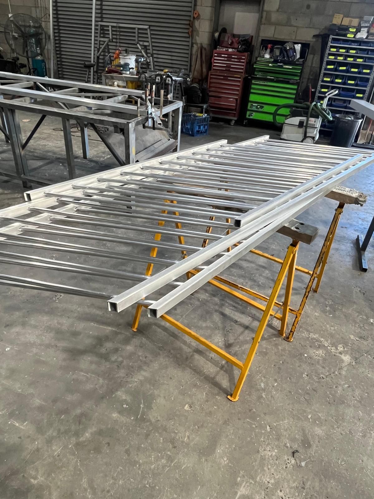 in progress Galvanised Aluminium Custom Door – Watkins Fabbed Raked Balli Panels, Supply Only