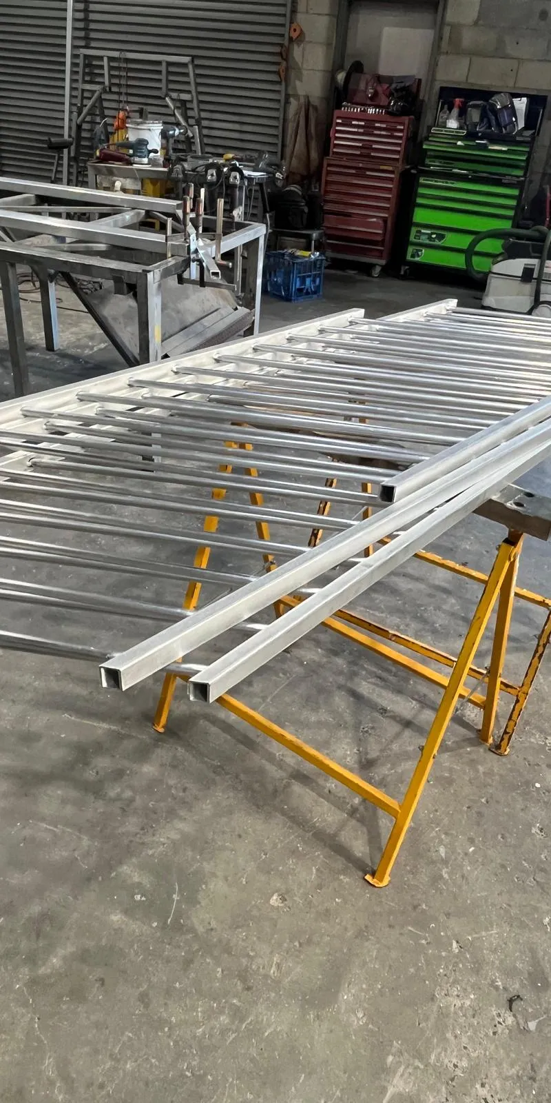 in progress Galvanised Aluminium Custom Door – Watkins Fabbed Raked Balli Panels, Supply Only