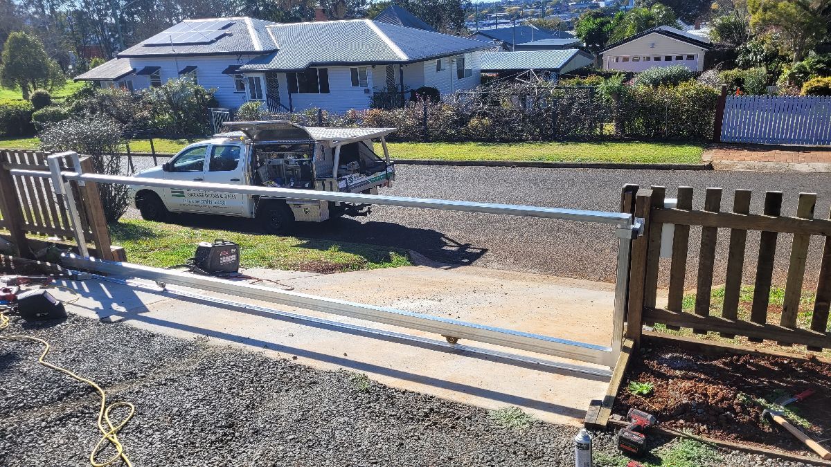 in progress Galvanised Galvanised + Timber Cladding Sliding Gate – Gate + Motor, South Toowoomba