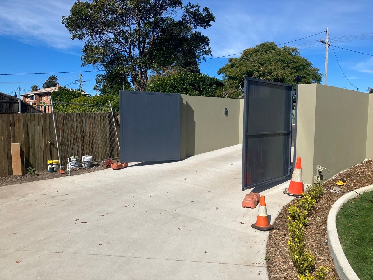 in progress Mixed Powder-coated Aluminium Swing Gate – 2 x Double Swing + PA Gate, Newtown