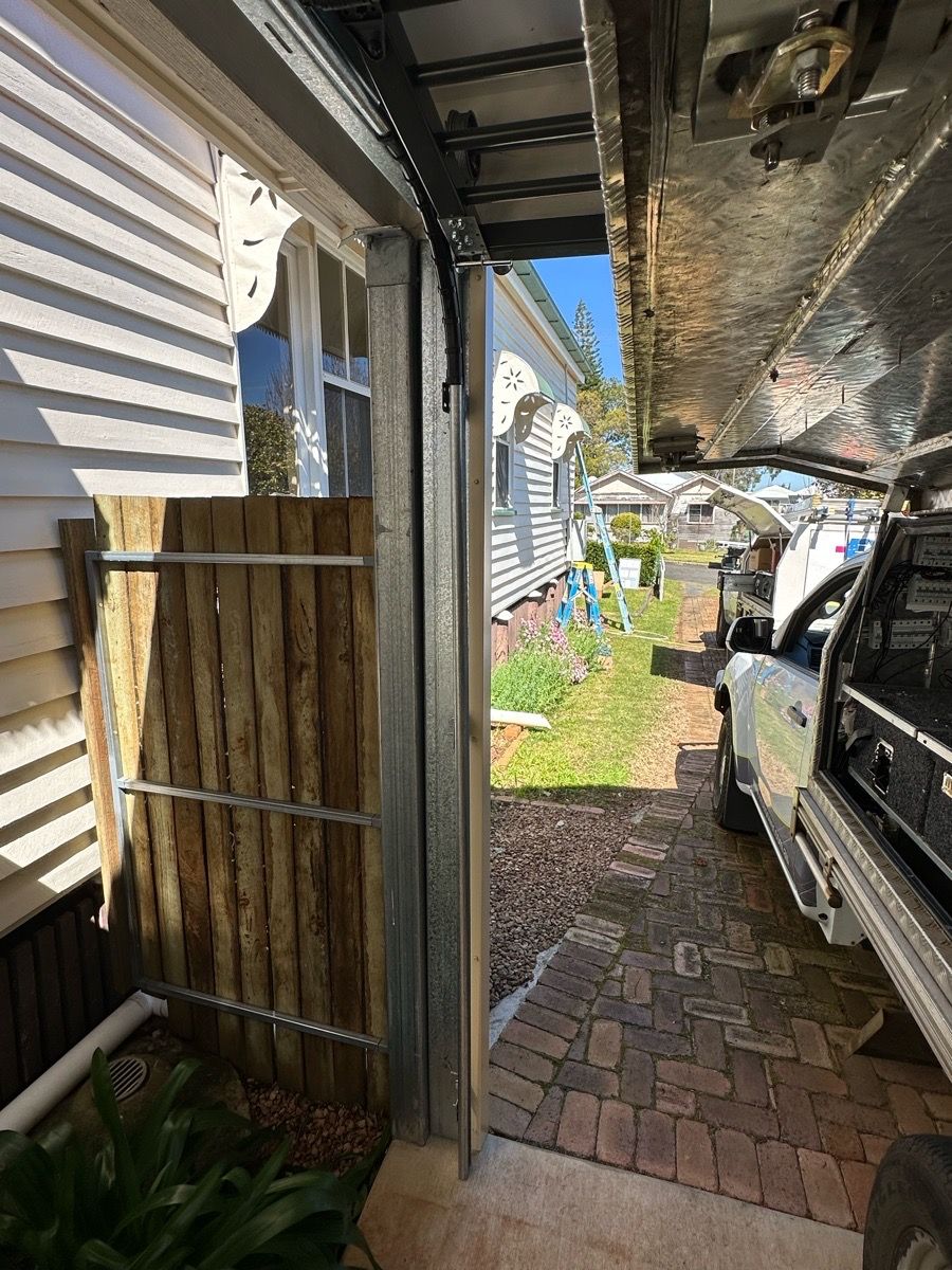 in progress Galvanised Pipe-Galvanised Roller Door – Service Job - Bar Grille, North Toowoomba