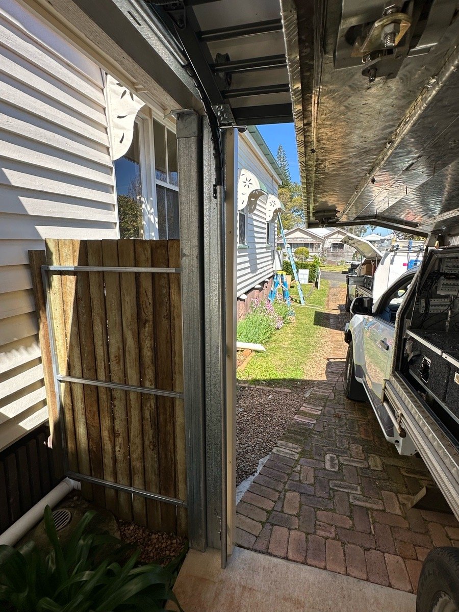 in progress Galvanised Pipe-Galvanised Roller Door – Service Job - Bar Grille, North Toowoomba