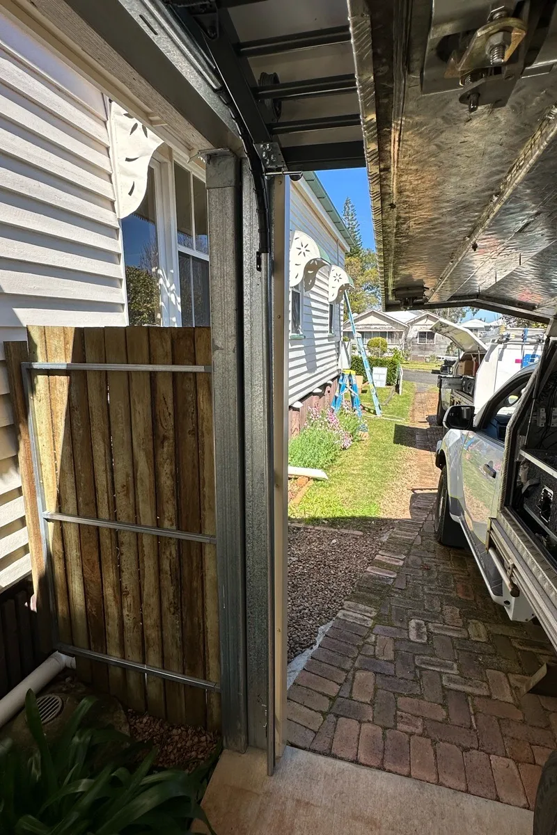 in progress Galvanised Pipe-Galvanised Roller Door – Service Job - Bar Grille, North Toowoomba