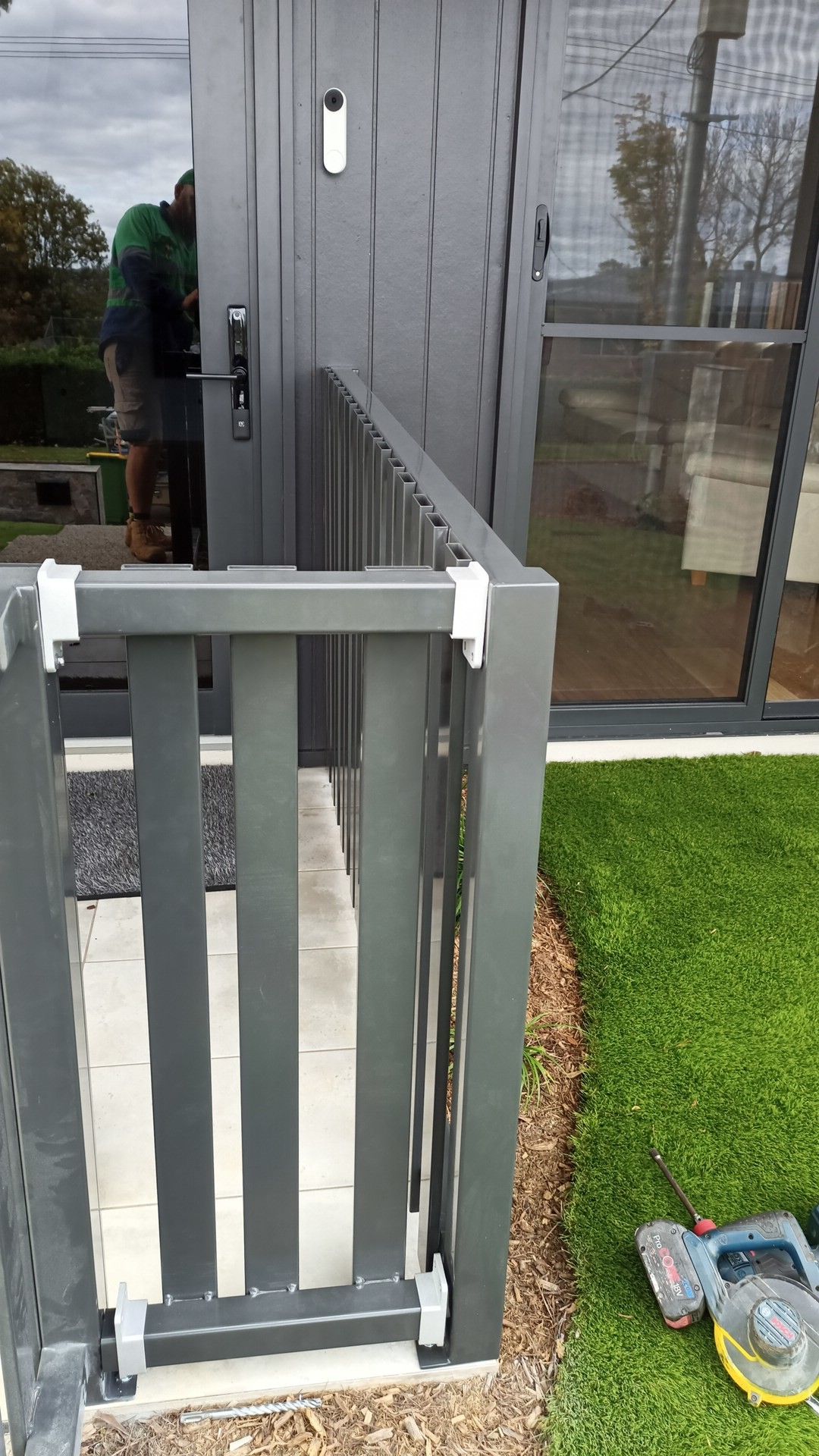 in progress Black Powder-coated Aluminium Custom Door – Ali Fence & Gate (Unit 1), Mount Lofty