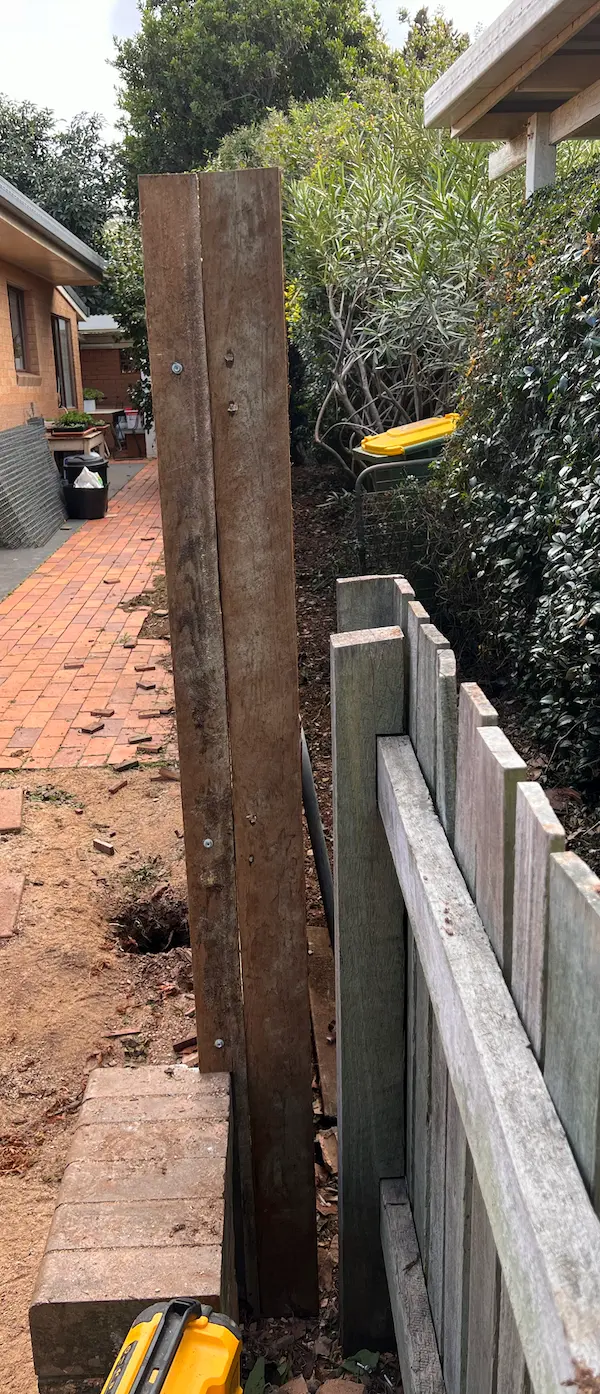 in progress Wood-look Timber + Galvanised Steel Posts Custom Door – Side Fencing, Rangeville