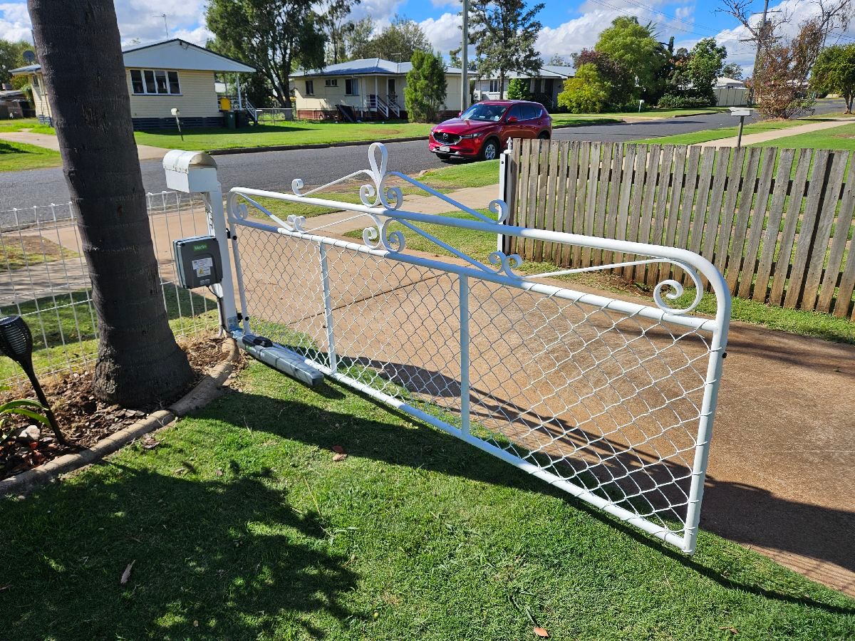 in progress White Powder-coated Steel Swing Gate – Slide Gate + Motor, Oakey