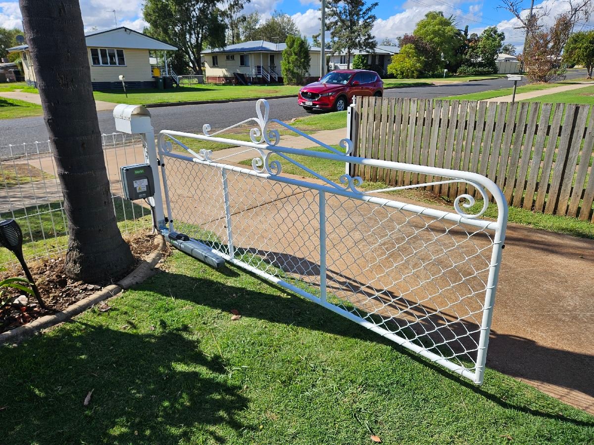 in progress White Powder-coated Steel Swing Gate – Slide Gate + Motor, Oakey