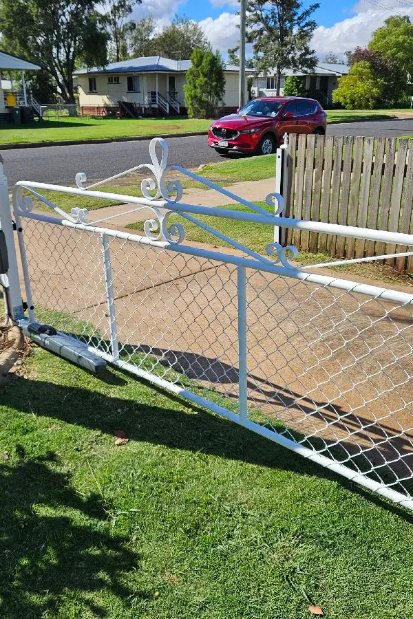 in progress White Powder-coated Steel Swing Gate – Slide Gate + Motor, Oakey