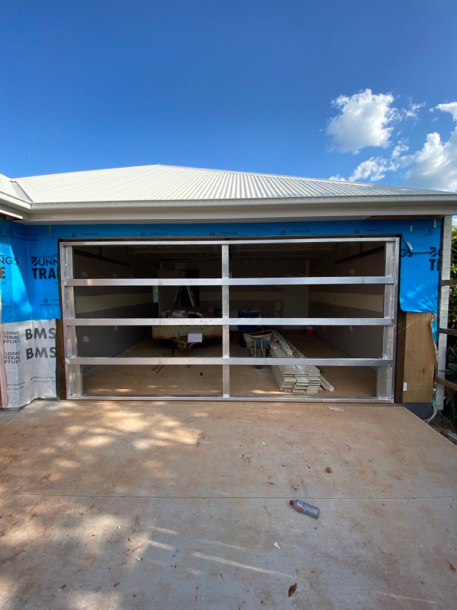 in progress Galvanised Powder-coated Steel Custom Door – Tilt Door + Motor, North Toowoomba